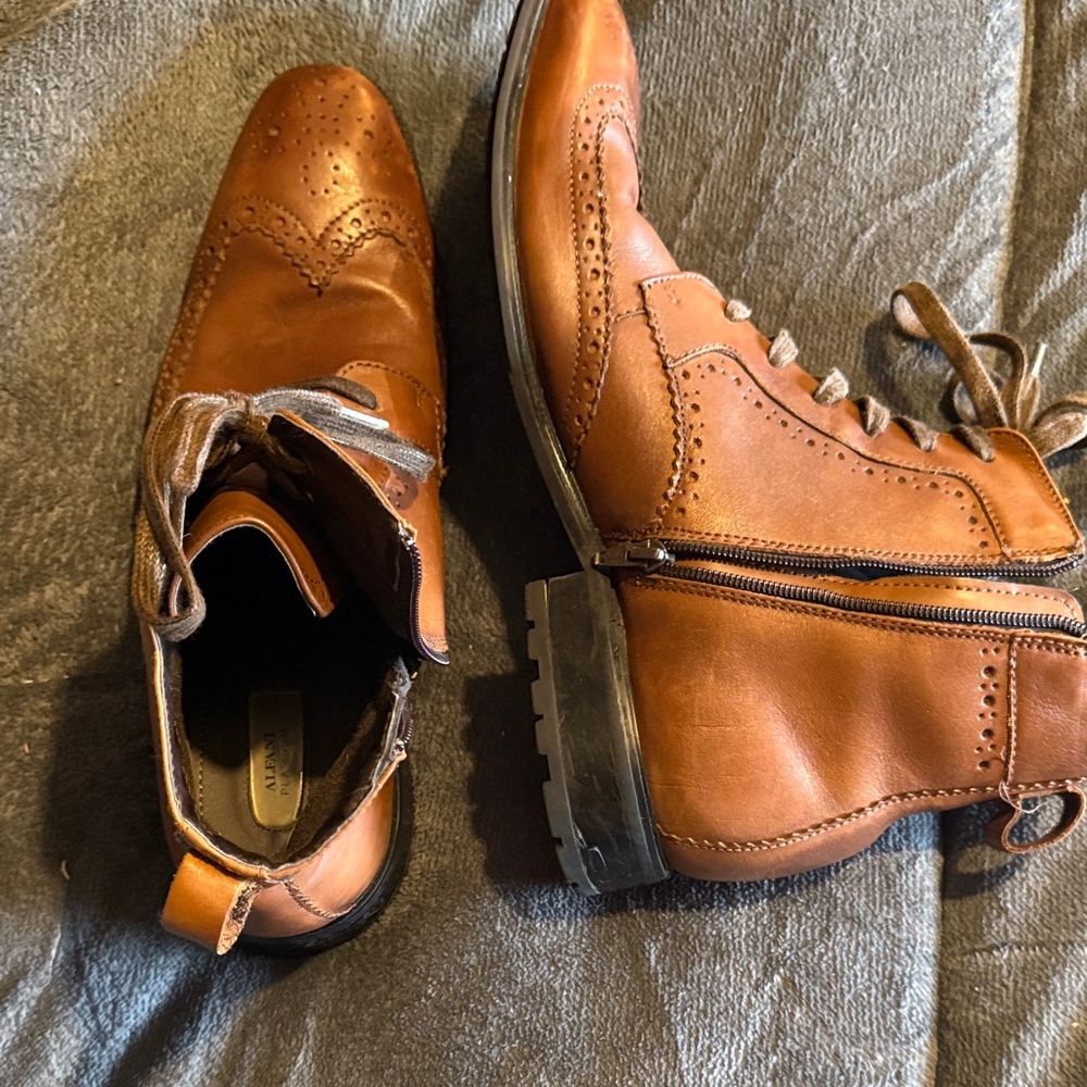 Alfani Tan Leather Lace-Up Boots